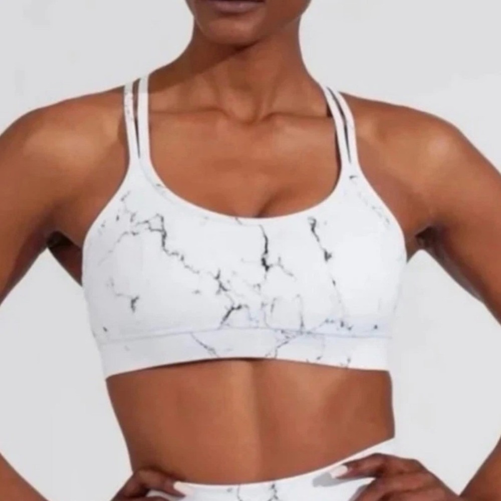 Buffbunny Collection White Marble Multi Strap Racerback Sports Bra Small